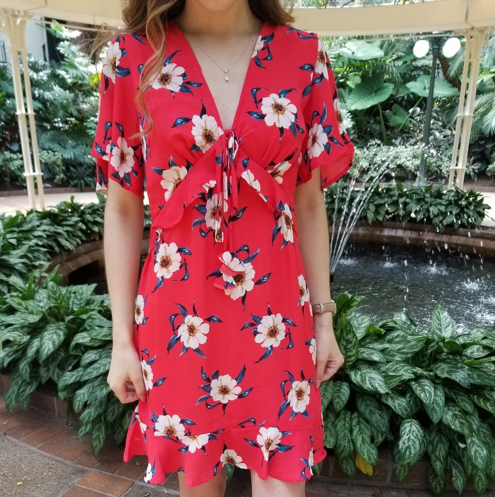 Red floral dress